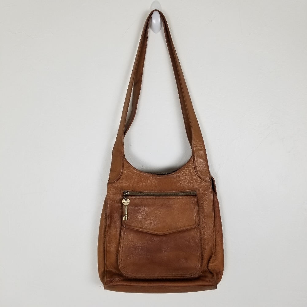 Fossil Brown Leather Boho Messenger Bag